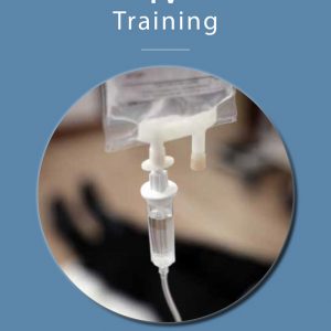 Close-up of IV drip setup used for intravenous therapy training at Skin Lab Medical Academy.