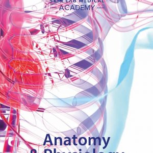 Abstract anatomical illustration of human torso showing cardiovascular and muscular systems, promoting Anatomy and Physiology course at Skin Lab Medical Academy.